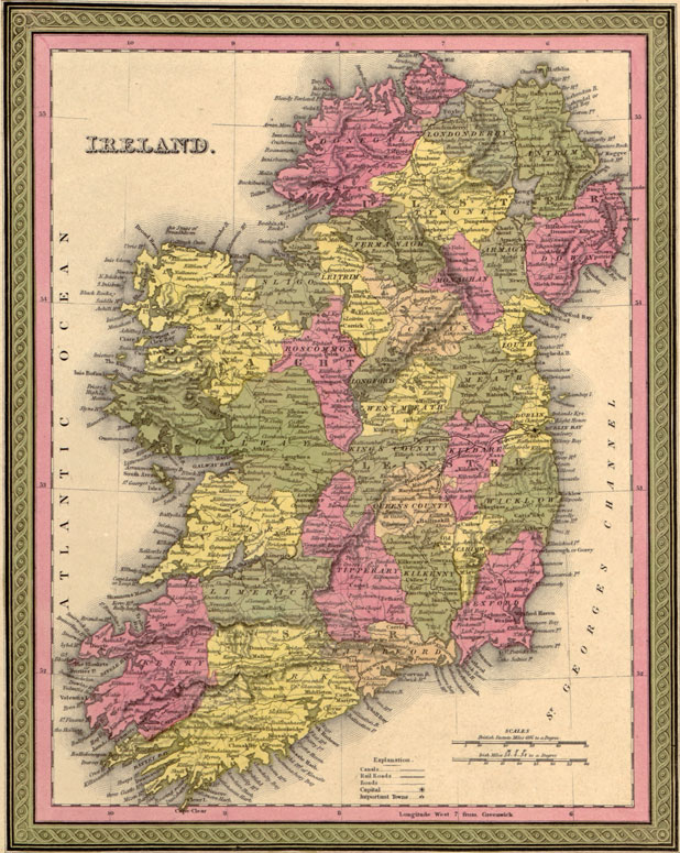 Ireland 1849 Mitchell Historic Map Reprint