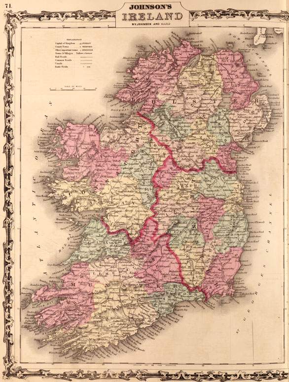 Ireland 1862 Johnson and Ward Historic Map Reprint