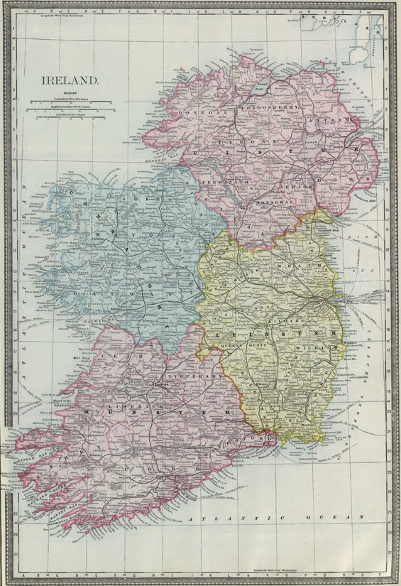 Ireland 1889 Historic Map by Rand McNally