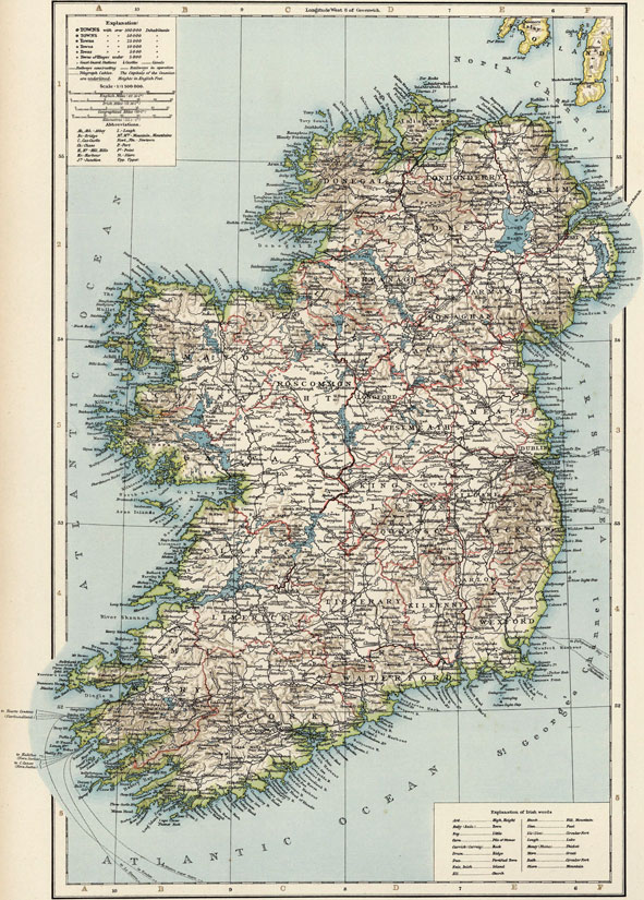 Ireland 1900 Historic Map by Times of London, England