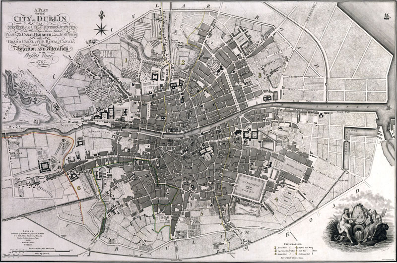 City of Dublin, Ireland 1797 Historic Map by W. Faden