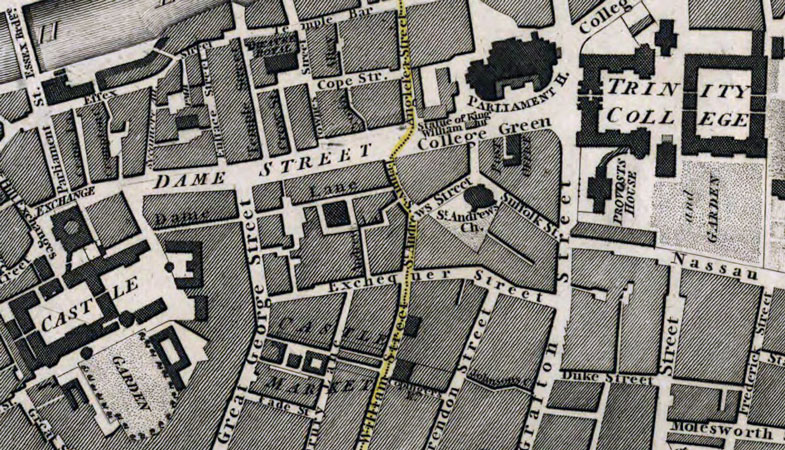 Detail of City of Dublin, Ireland 1797 Historic Map by W. Faden