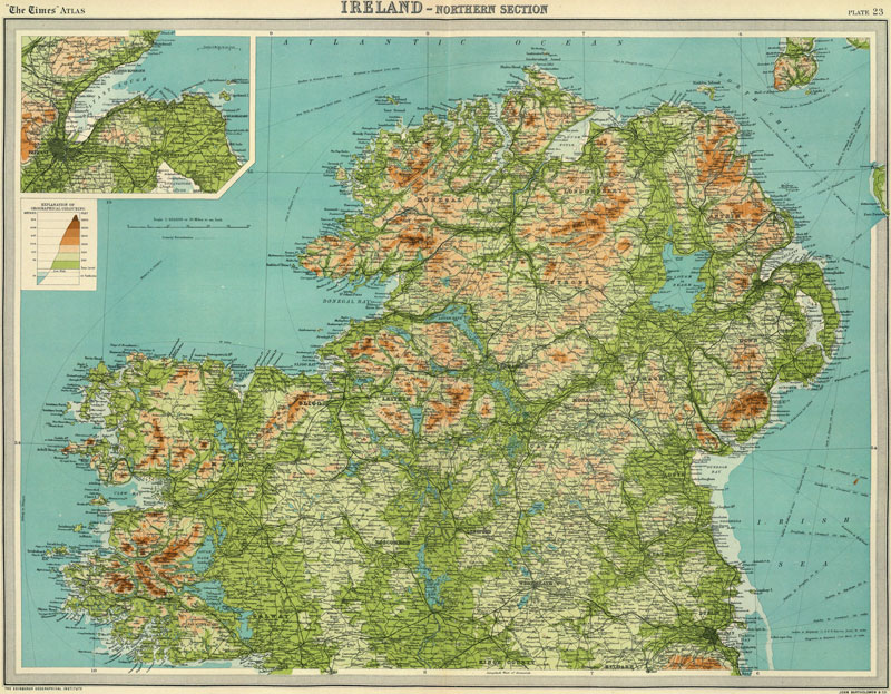 North Ireland 1922 Historic Map by J. G. Bartholomew, The Times Atlas