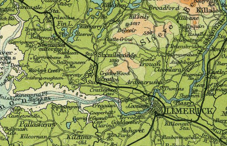 Detail of South Ireland 1922 Historic Map by J. G. Bartholomew, The Times Atlas