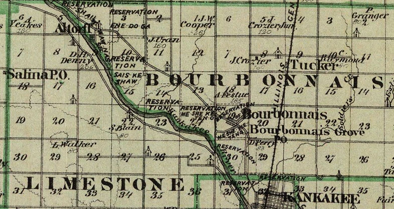 Detail of Kankakee County, Illinois 1876 Historic Map Reprint by Union Atlas Co., Warner & Beers