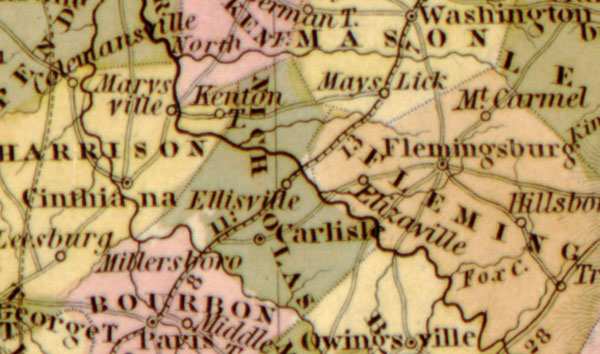 Kentucky State 1839 Historic Map by Tanner, detail