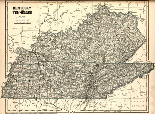 Kentucky and Tennessee State 1845 Historic Map by Morse - Breese, Reprint