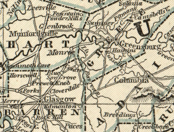 Kentucky and Tennessee State 1845 Historic Map by Morse - Breese, detail