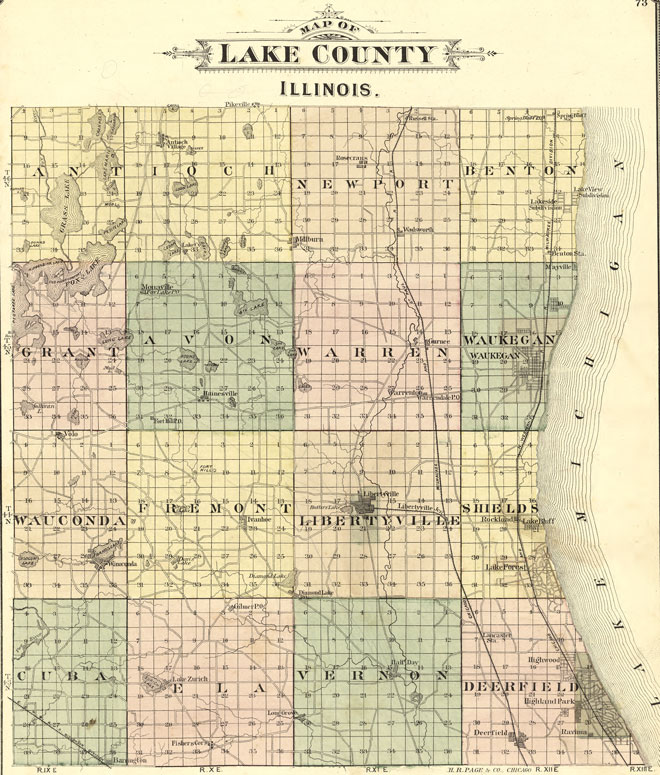 Lake County, Illinois 1885 Historic Map Reprint