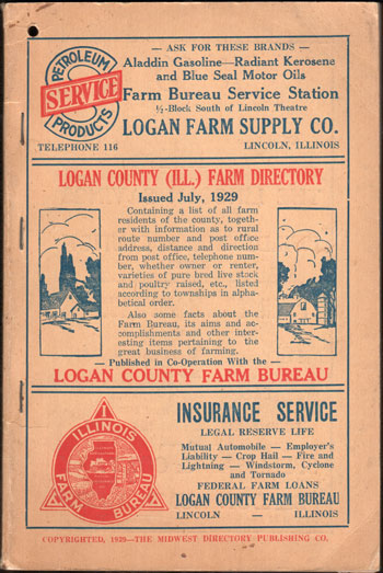 Logan County, Illinois Farm Directory, 1929,  book