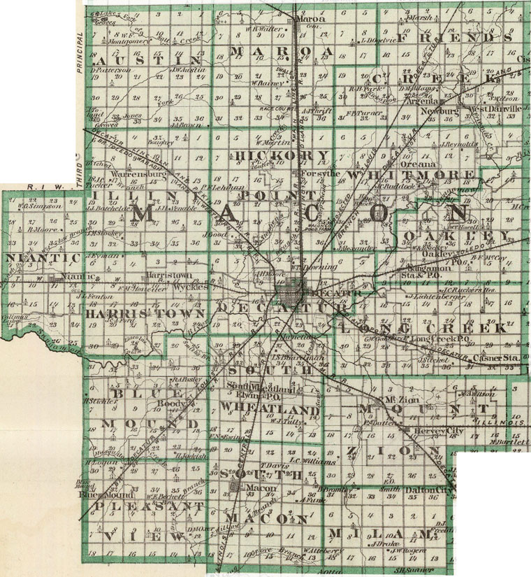 Macon County, Illinois 1876 Historic Map Reprint by Union Atlas Co., Warner & Beers