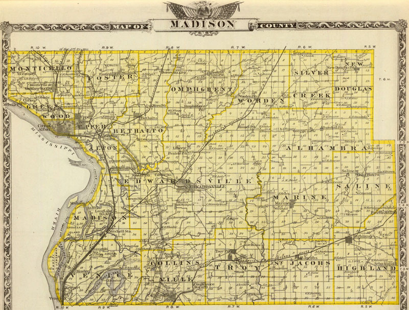 Madison County, Illinois 1876 Historic Map Reprint by Union Atlas Co., Warner & Beers