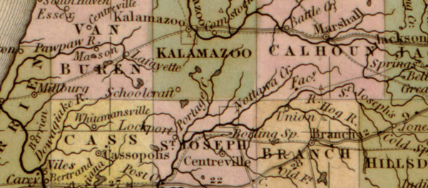 Michigan State 1841 Historic Map by Tanner, detail