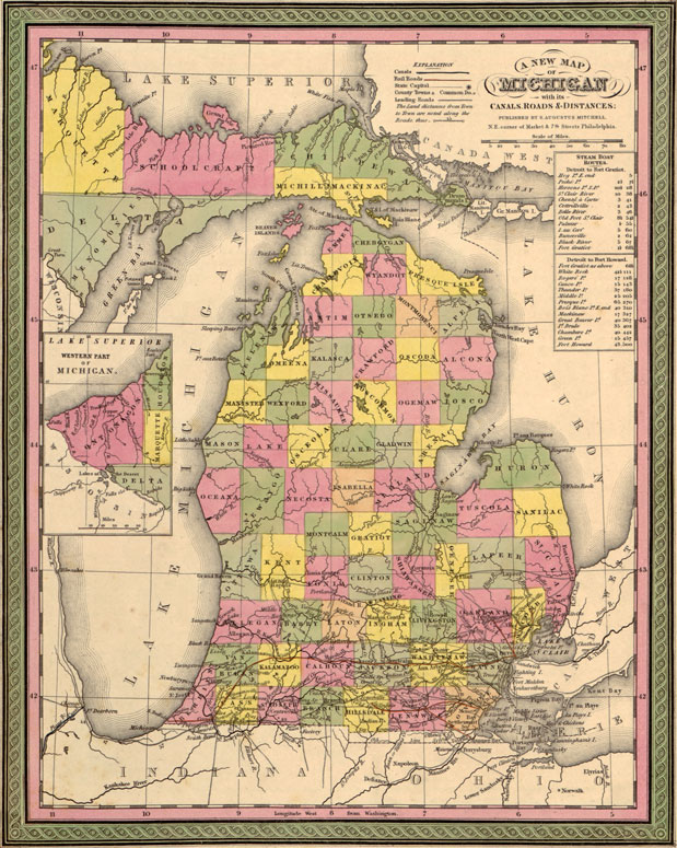 Michigan State 1849 Mitchell Historic Map Reprint