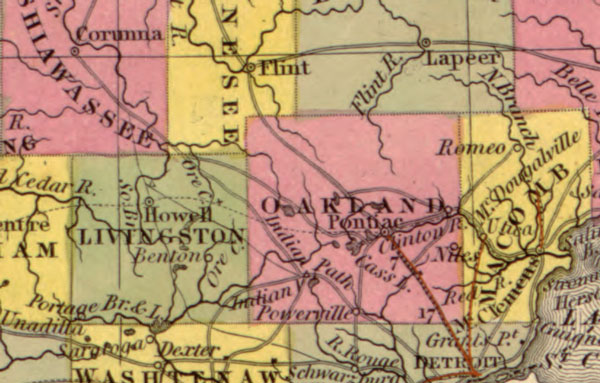 Michigan State 1849 Mitchell Historic Map detail