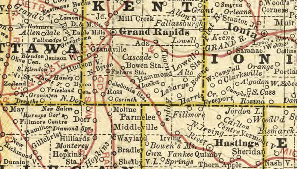 Michigan State 1881 Rand McNally Historic Map detail
