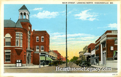 Early postcard of Higginsville, Missouri Main Street Lafayette County, MO 