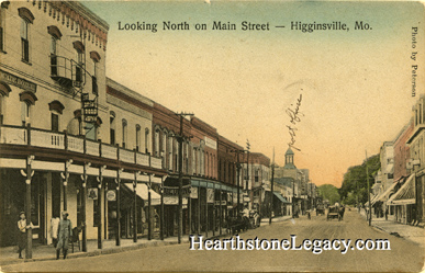 Early postcard view of Higginsville, Missouri Main Street in Lafayette County, MO 