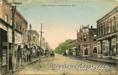 Early postcard view of Higginsville, Missouri Main Street in Lafayette County, MO 