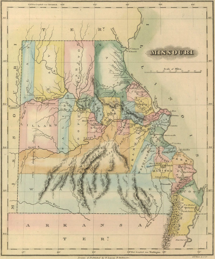 Missouri State 1817 Historic Map by Fielding Lucas