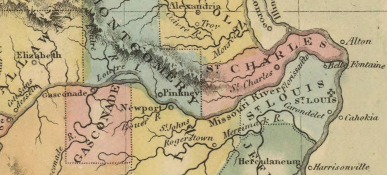 Detail of Missouri State 1817 Historic Map by Fielding Lucas