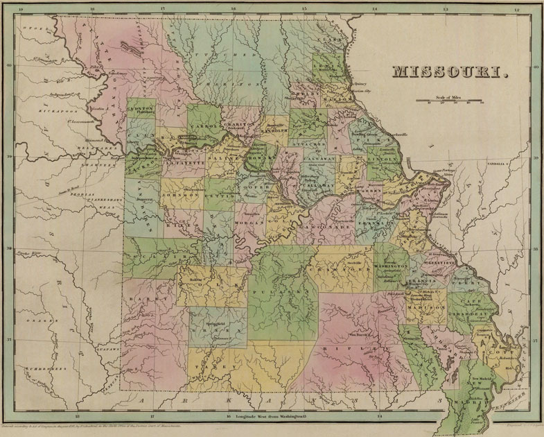 Missouri State 1838 Historic Map by Thomas G. Bradford