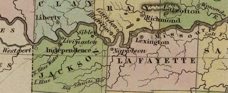 Detail of Missouri State 1838 Historic Map by Thomas G. Bradford