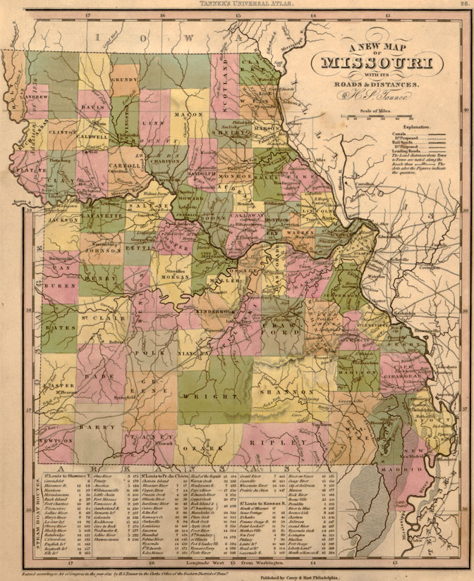 Missouri State 1841 Historic Map by H. S. Tanner
