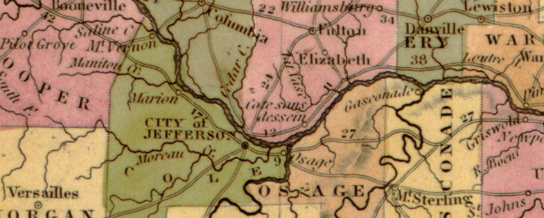 Detail of Missouri State 1841 Historic Map by H. S. Tanner