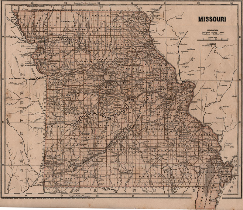 Missouri State 1844 Historic Map by Morse - Breese, Reprint
