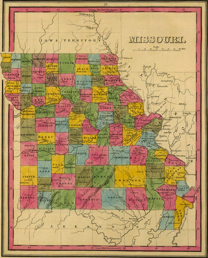 Missouri State 1845 Historic Map by H. S. Tanner