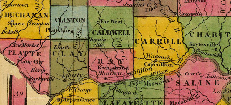 Detail of Missouri State 1845 Historic Map by H. S. Tanner