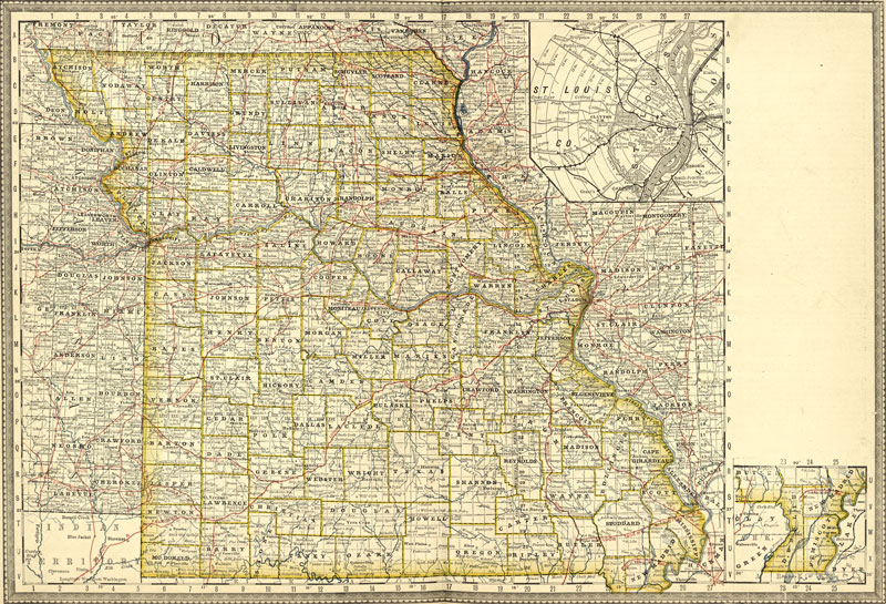 Missouri State 1881 Historic Map by Rand McNally, published by H. H. Hardesty