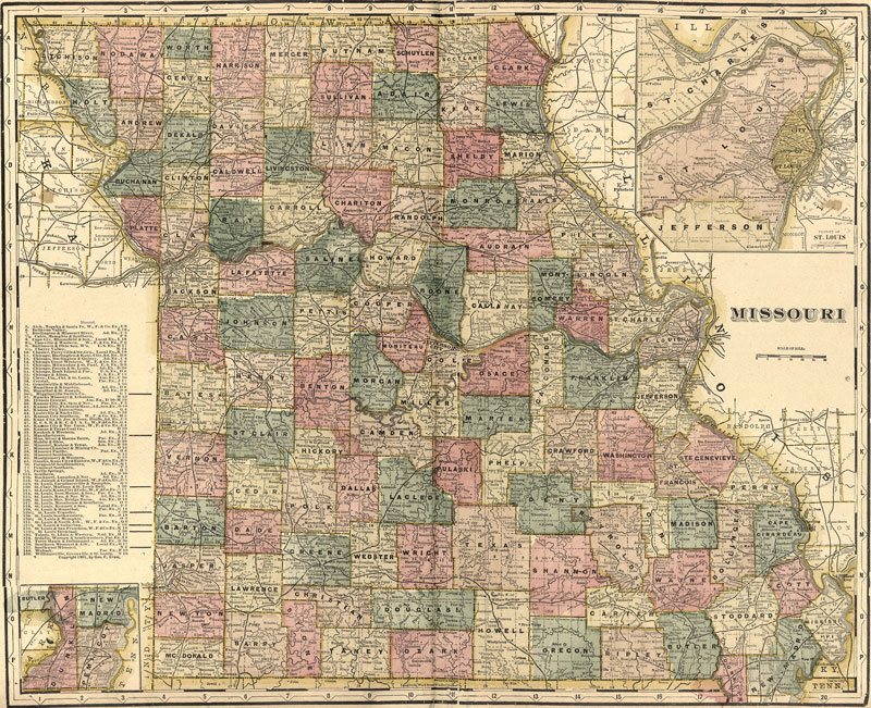 Missouri State 1901 Historic Map by Geo. F. Cram