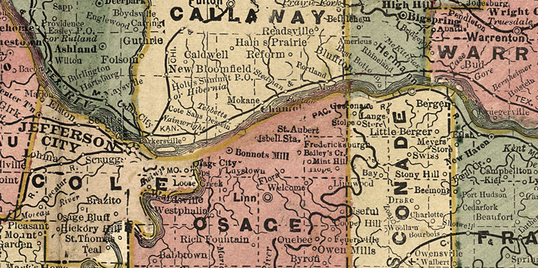 Detail of Missouri State 1901 Historic Map by Geo. F. Cram