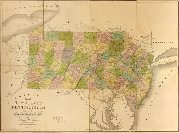 New Jersey and Pennsylvania State 1839 Historic Map David Burr American Atlas Reprint