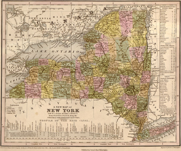 New York State 1840 Historic Map by Tanner, Reprint
