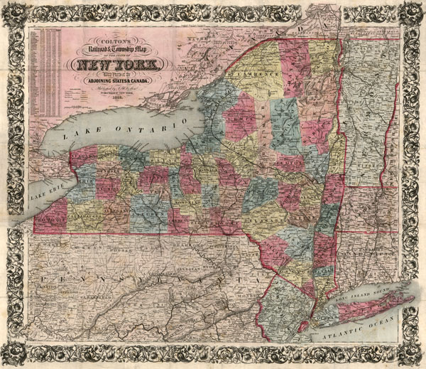 New York State 1852 Colton Historic Map Reprint