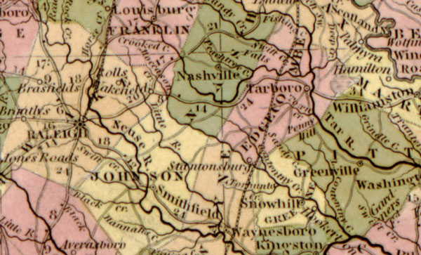 North Carolina State 1841 Historic Map by Tanner, detail