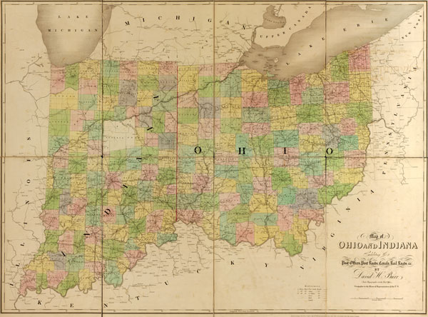 Ohio and Indiana State 1839 Historic Map David Burr American Atlas Reprint