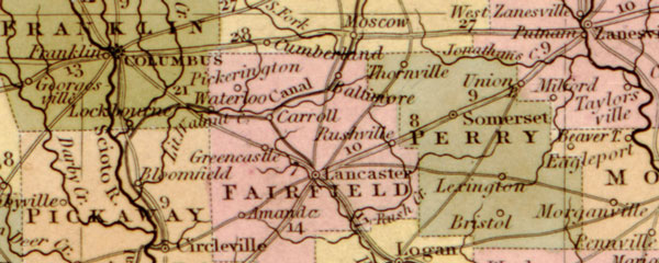 Ohio State 1841 Historic Map by Tanner, detail