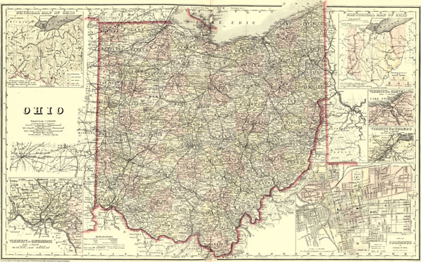 Ohio State 1877 Historic Map by O. W. Gray, Reprint