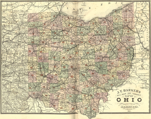 Ohio State J. T. Barker - H. R. Page 1885 Historic Map Reprint