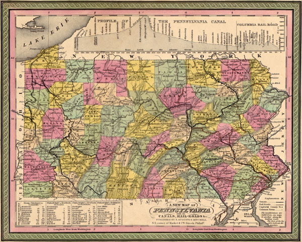 Pennsylvania State 1849 Mitchell Historic Map Reprint