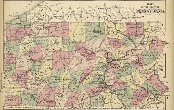 Pennsylvania State A. Pomeroy 1874 Historic Map Reprint