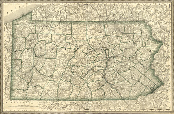 Pennsylvania State 1881 Rand McNally Historic Map Reprint