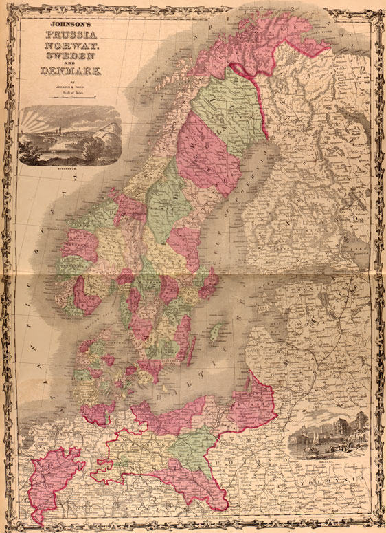 Prussia Norway Sweden Denmark 1862 Johnson and Ward Historic Map Reprint