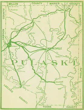 Early map of Pulaski County, Missouri including Waynesville, Dixon, Crocker, Richland, Swedeborg, Laquey, Bailey