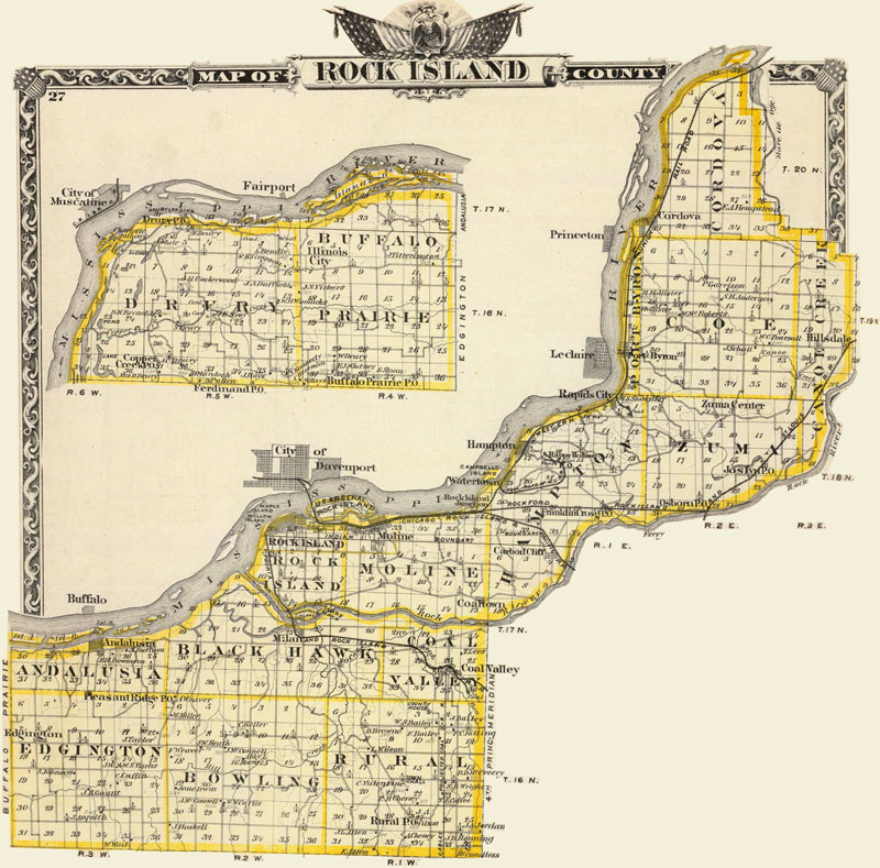 Rock Island County, Illinois 1876 Historic Map Reprint by Union Atlas Co., Warner & Beers