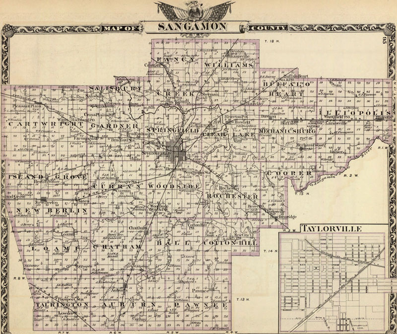Sangamon County, Illinois 1906 Historic Map Reprint by Union Atlas Co., Warner & Beers
